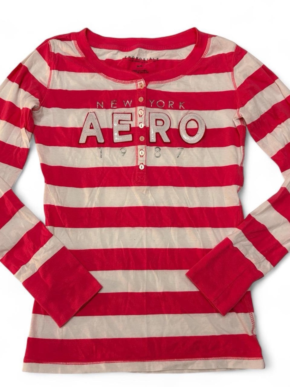 2000s Aeropostale pink Striped Henley Top
